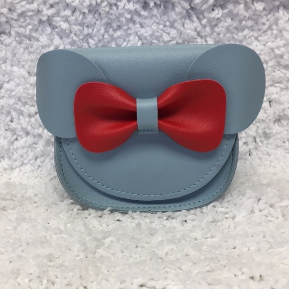 Other - MINI Leather Blue Purse with Red Bow